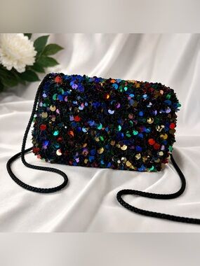Vintage Beaded DELILL Sequin Handbag Clutch Bronze Multicolor Hand Made Purse
